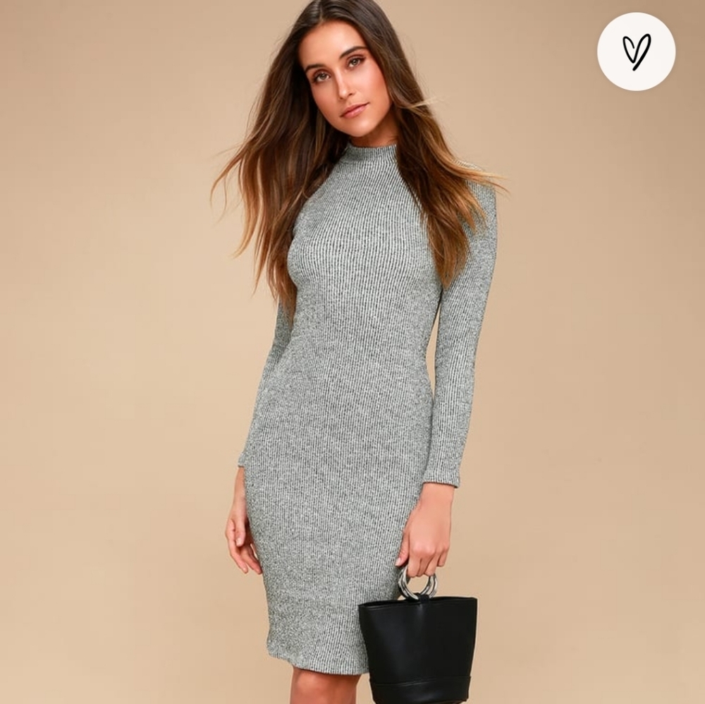 Lulus Grey / Gray Bodycon Midi Sweater Dress